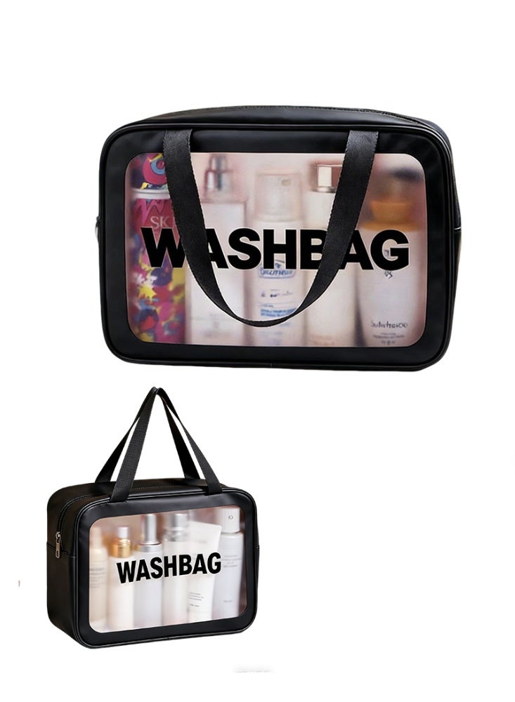 Makeup bag, makeup bag travel bag, large-capacity travel women's portable makeup bag, travel and bathroom translucent waterproof makeup bag (black) - Image 1